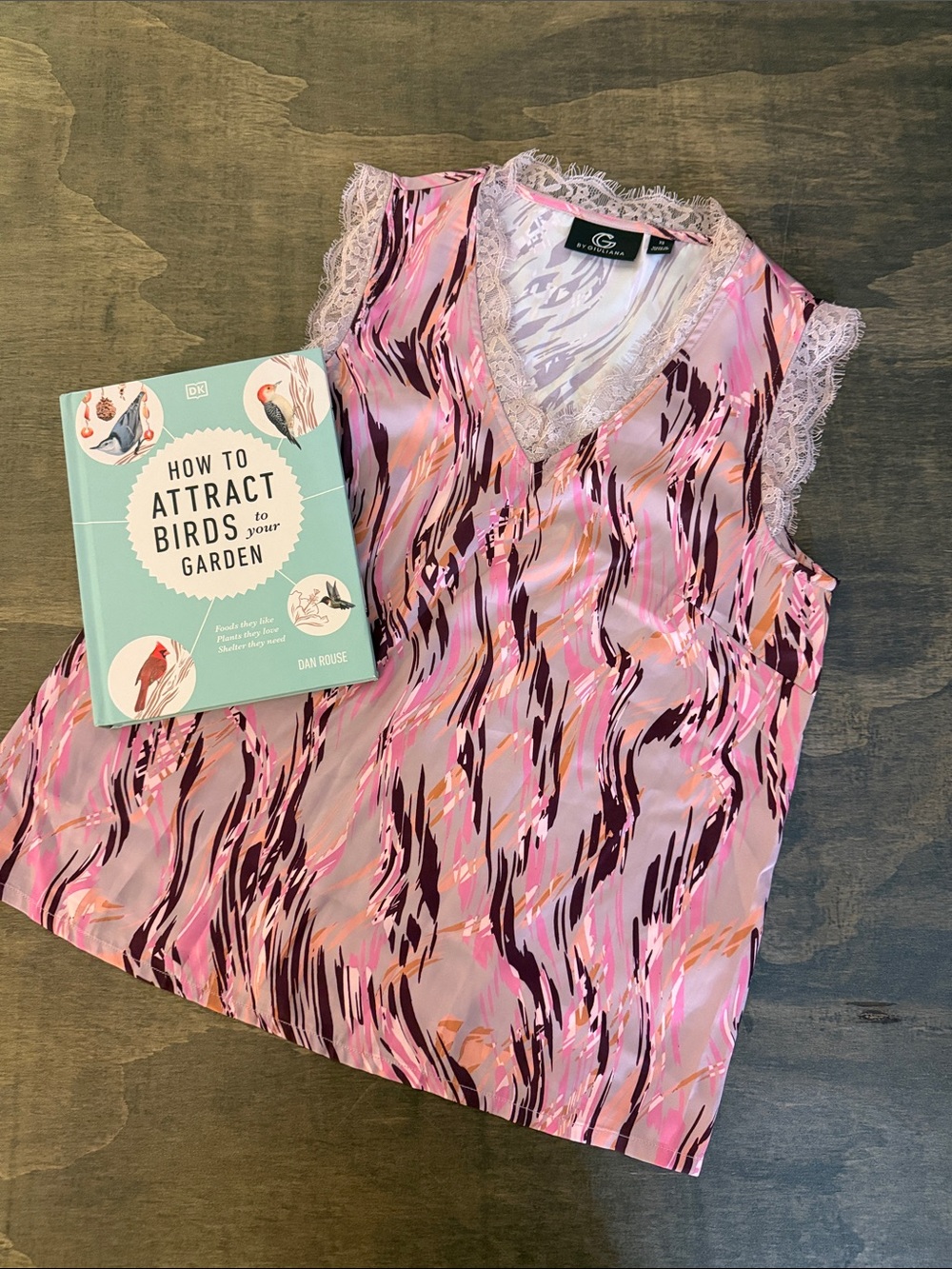 G by Guiliana Pink & Purple Abstract Lace-Trim Sleep Tank